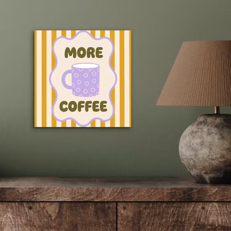 Aluminium schilderij - More coffee - Geel - Paars - Strepen - Mok — 3