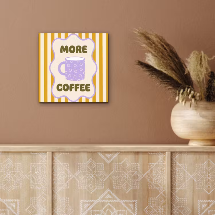 Aluminium schilderij - More coffee - Geel - Paars - Strepen - Mok — 5