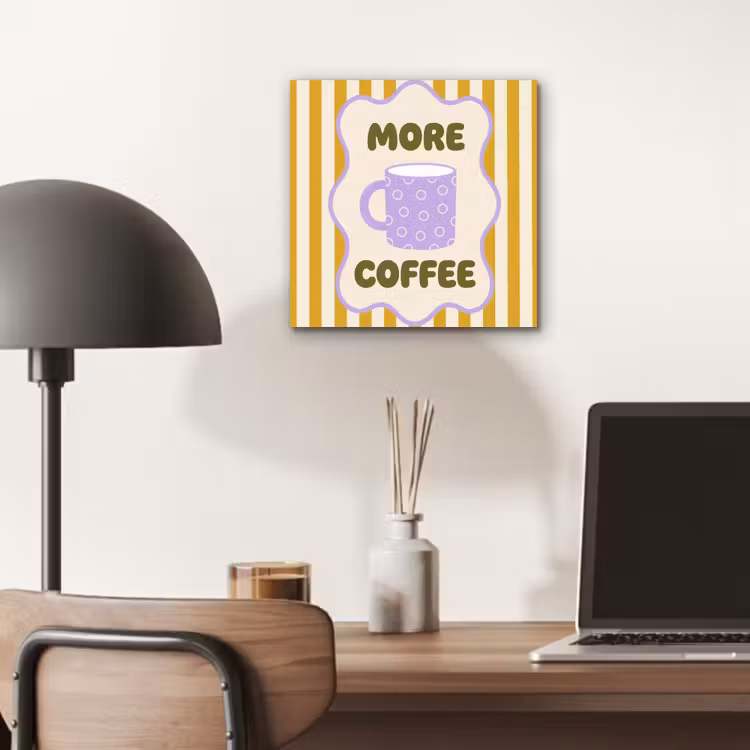 Aluminium schilderij - More coffee - Geel - Paars - Strepen - Mok — 6