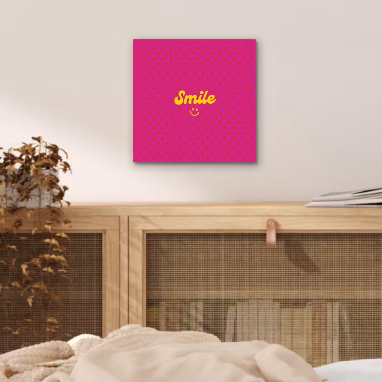 Aluminium schilderij - Smile - Stippen - Geel - Smiley - Roze — 4