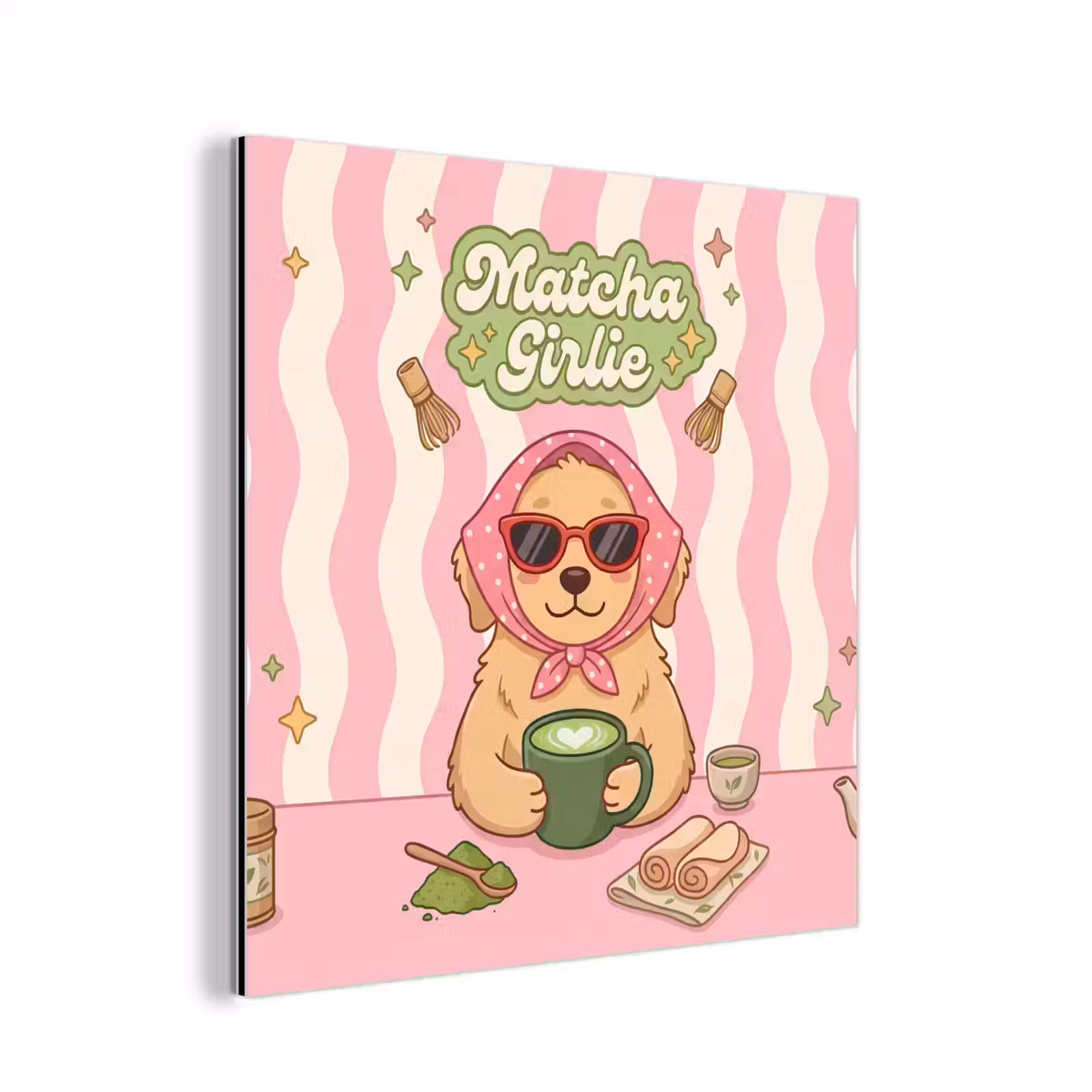 Aluminium schilderij - Matcha - Hond - Roze - Groen — 1