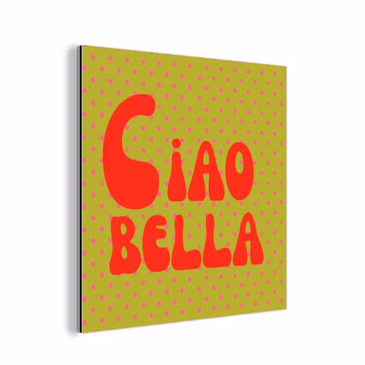 Aluminium schilderij - Ciao bella - Rood - Groen - Stippen — 1