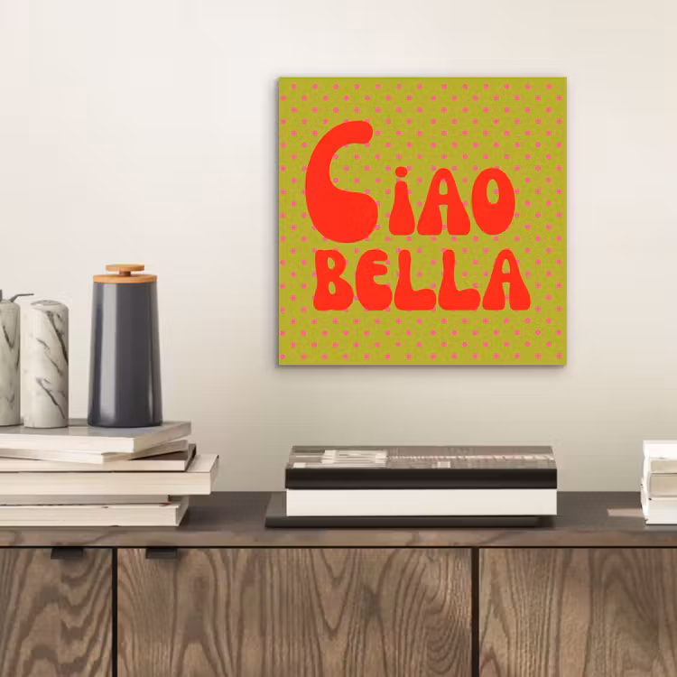 Aluminium schilderij - Ciao bella - Rood - Groen - Stippen — 2
