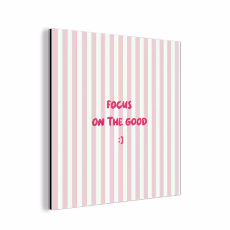 Aluminium schilderij - Focus on the good - Strepen - Roze - Smiley — 1