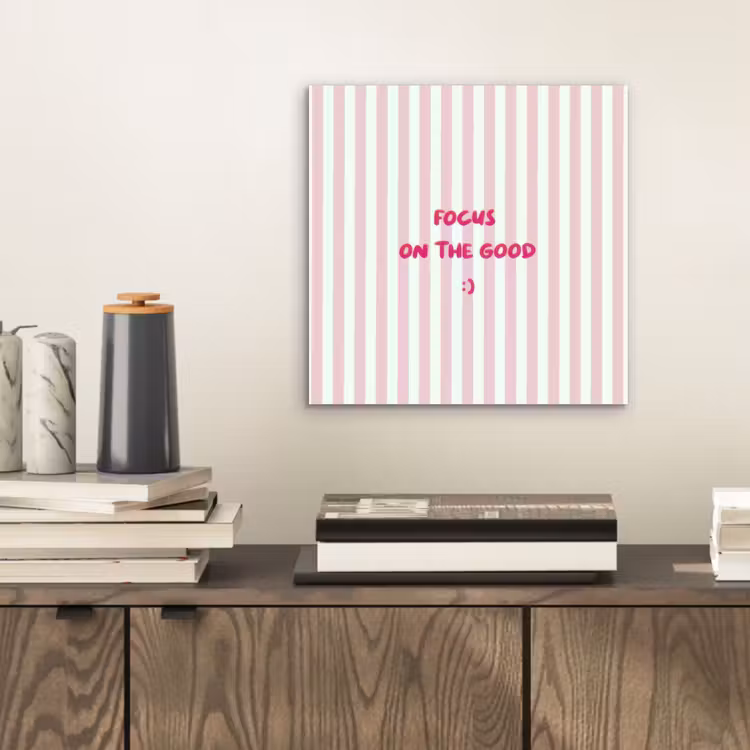 Aluminium schilderij - Focus on the good - Strepen - Roze - Smiley — 2