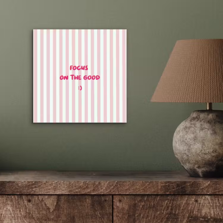 Aluminium schilderij - Focus on the good - Strepen - Roze - Smiley — 3