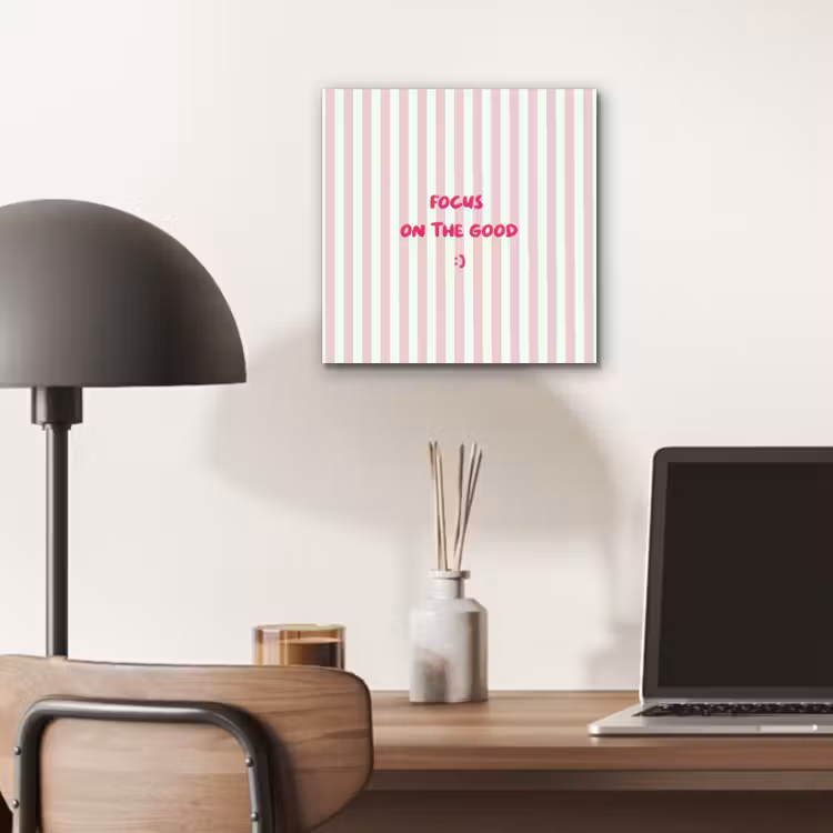 Aluminium schilderij - Focus on the good - Strepen - Roze - Smiley — 6