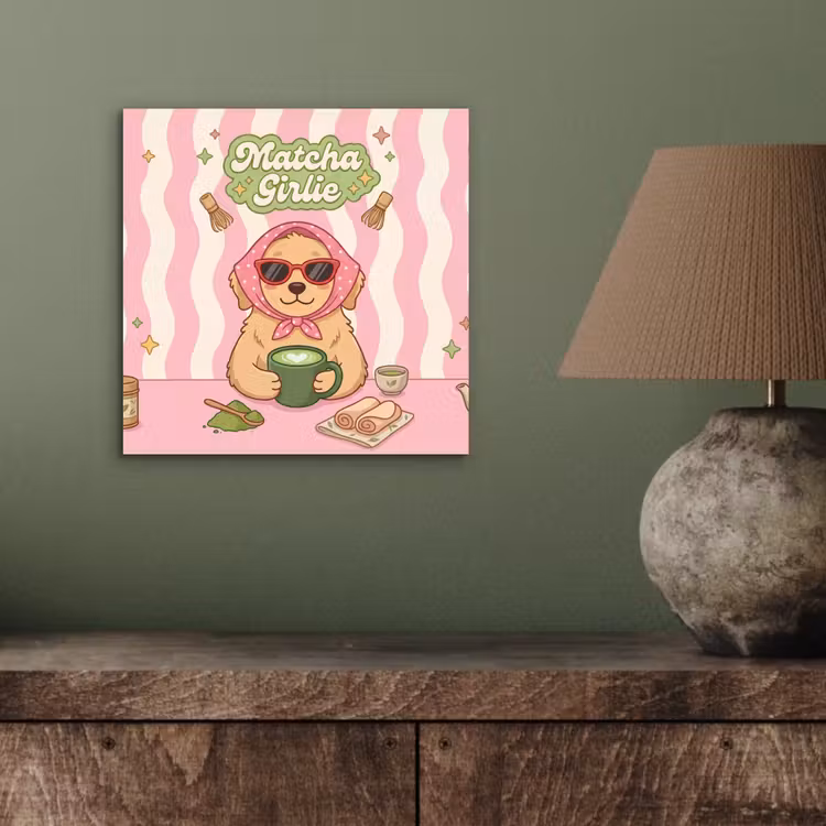 Aluminium schilderij - Matcha - Hond - Roze - Groen — 3