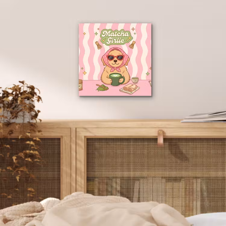 Aluminium schilderij - Matcha - Hond - Roze - Groen — 4