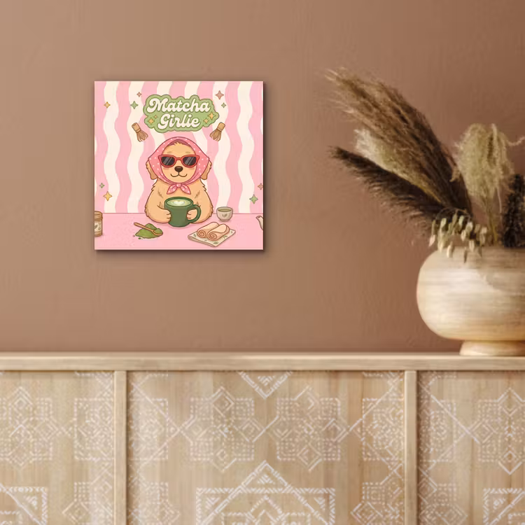 Aluminium schilderij - Matcha - Hond - Roze - Groen — 5