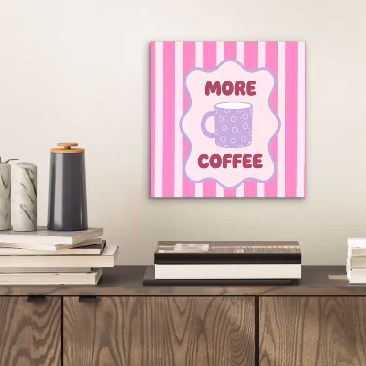 Aluminium schilderij - More coffee - Roze - Paars - Strepen - Mok — 2