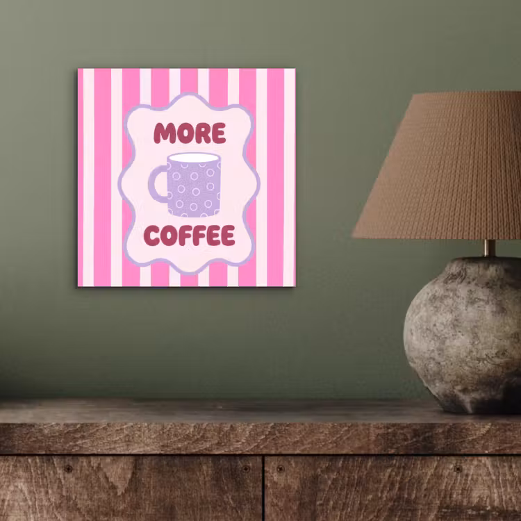 Aluminium schilderij - More coffee - Roze - Paars - Strepen - Mok — 3