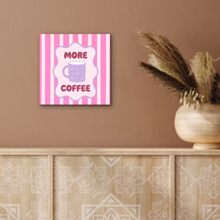 Aluminium schilderij - More coffee - Roze - Paars - Strepen - Mok — 5