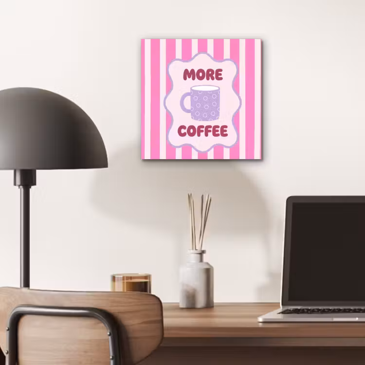 Aluminium schilderij - More coffee - Roze - Paars - Strepen - Mok — 6