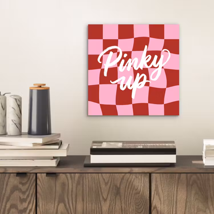 Aluminium schilderij - Pinky up - Geblokt - Bordeauxrood — 2