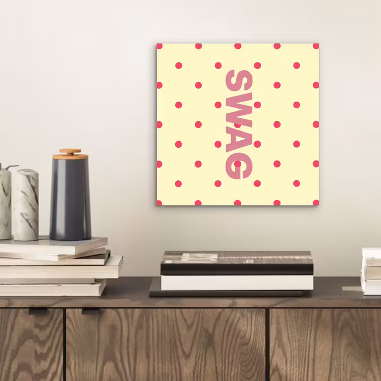 Aluminium schilderij - Swag - Roze - Stippen - Geel — 2