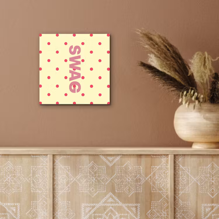 Aluminium schilderij - Swag - Roze - Stippen - Geel — 5