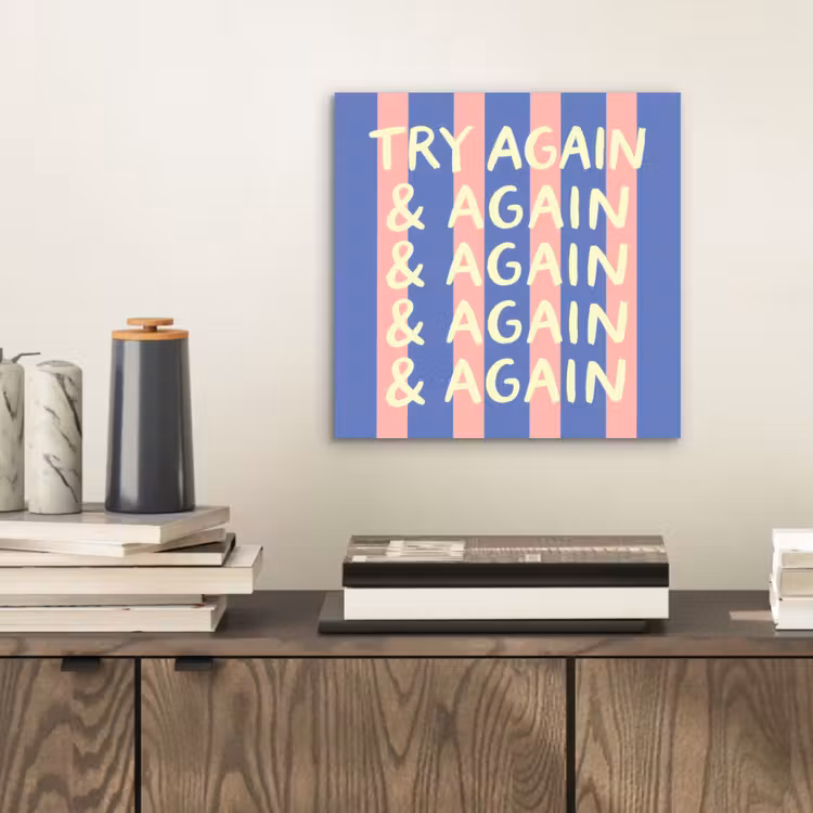 Aluminium schilderij - Try again - Strepen - Roze - Verticaal - Blauw — 2