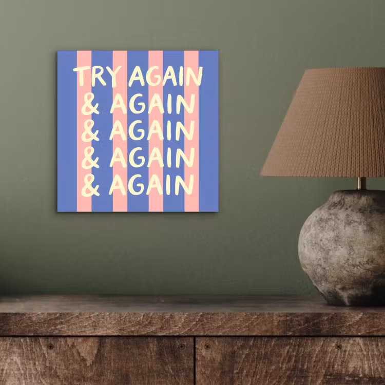 Aluminium schilderij - Try again - Strepen - Roze - Verticaal - Blauw — 3