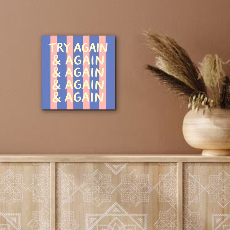 Aluminium schilderij - Try again - Strepen - Roze - Verticaal - Blauw — 5