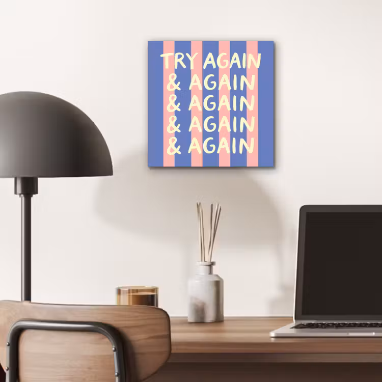 Aluminium schilderij - Try again - Strepen - Roze - Verticaal - Blauw — 6