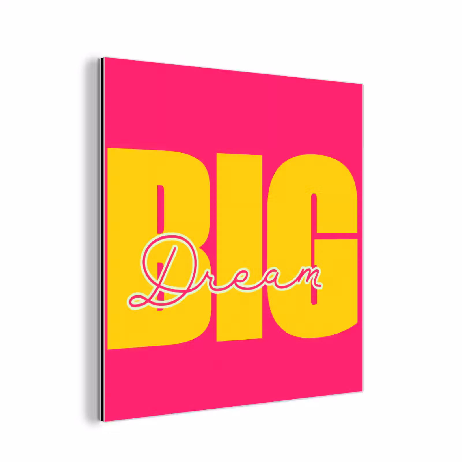 Aluminium schilderij - Dream big - Roze - Geel - Minimalistisch — 1