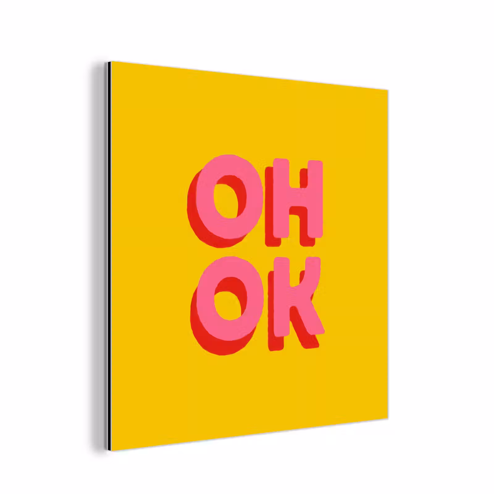 Aluminium schilderij - Oh ok - 3D - Geel - Roze — 1