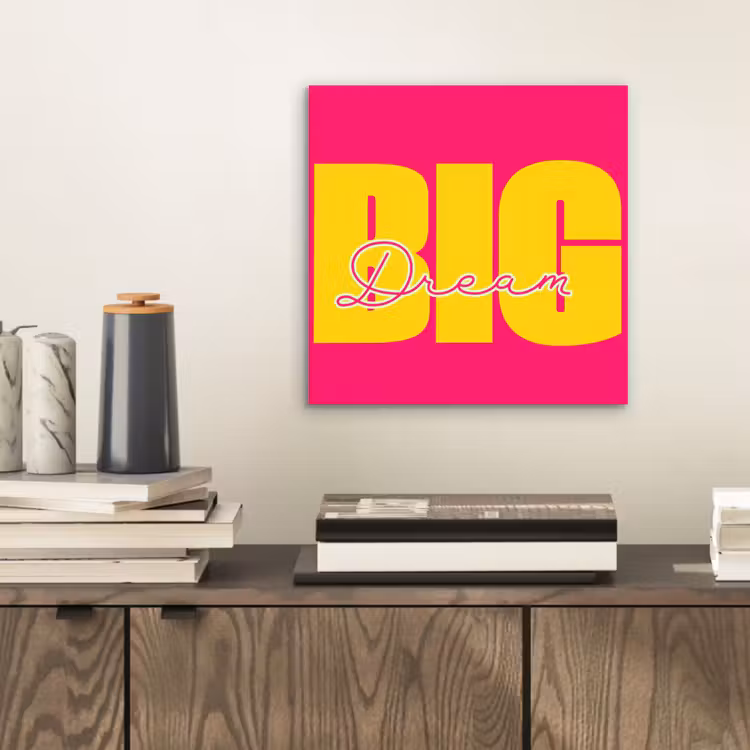 Aluminium schilderij - Dream big - Roze - Geel - Minimalistisch — 2