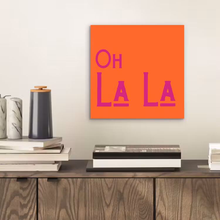 Aluminium schilderij - Oh la la - Oranje - Roze - Scheeflettertype — 2