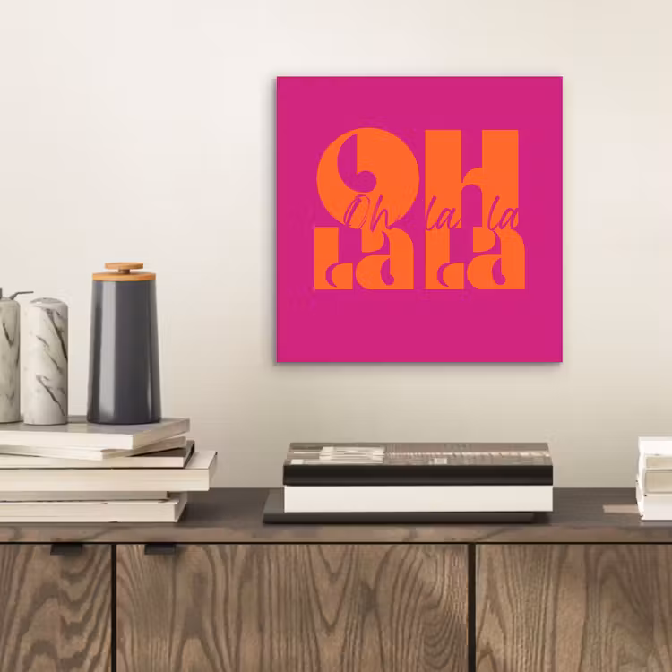 Aluminium schilderij - Oh la la - Roze - Oranje - Gestapelde letters — 2