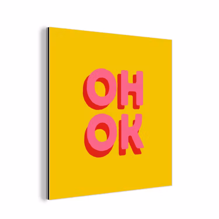 Aluminium schilderij - Oh ok - 3D - Geel - Roze — 1