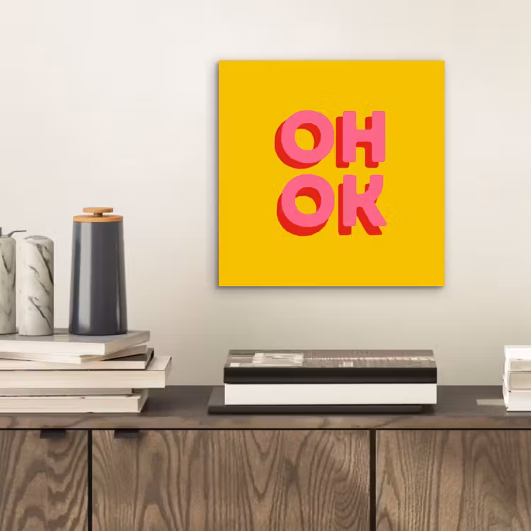 Aluminium schilderij - Oh ok - 3D - Geel - Roze — 2