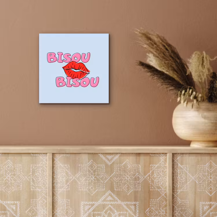 Aluminium schilderij - Bisou - Blauw - Roze - Lippen — 5