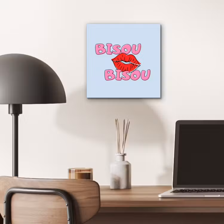 Aluminium schilderij - Bisou - Blauw - Roze - Lippen — 6