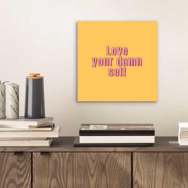 Aluminium schilderij - Love yourself - Roze - Geel — 2