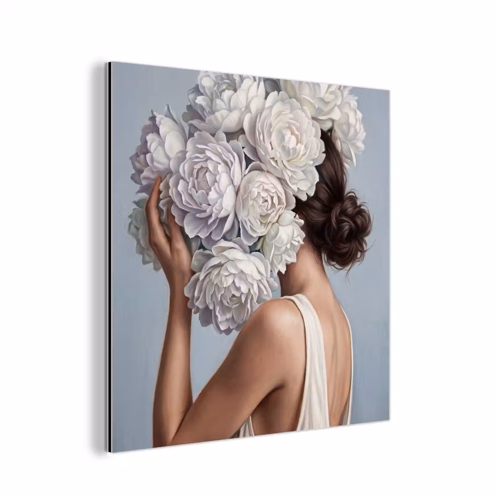 Aluminium schilderij - Bloemen - Vrouw - Wit — 1