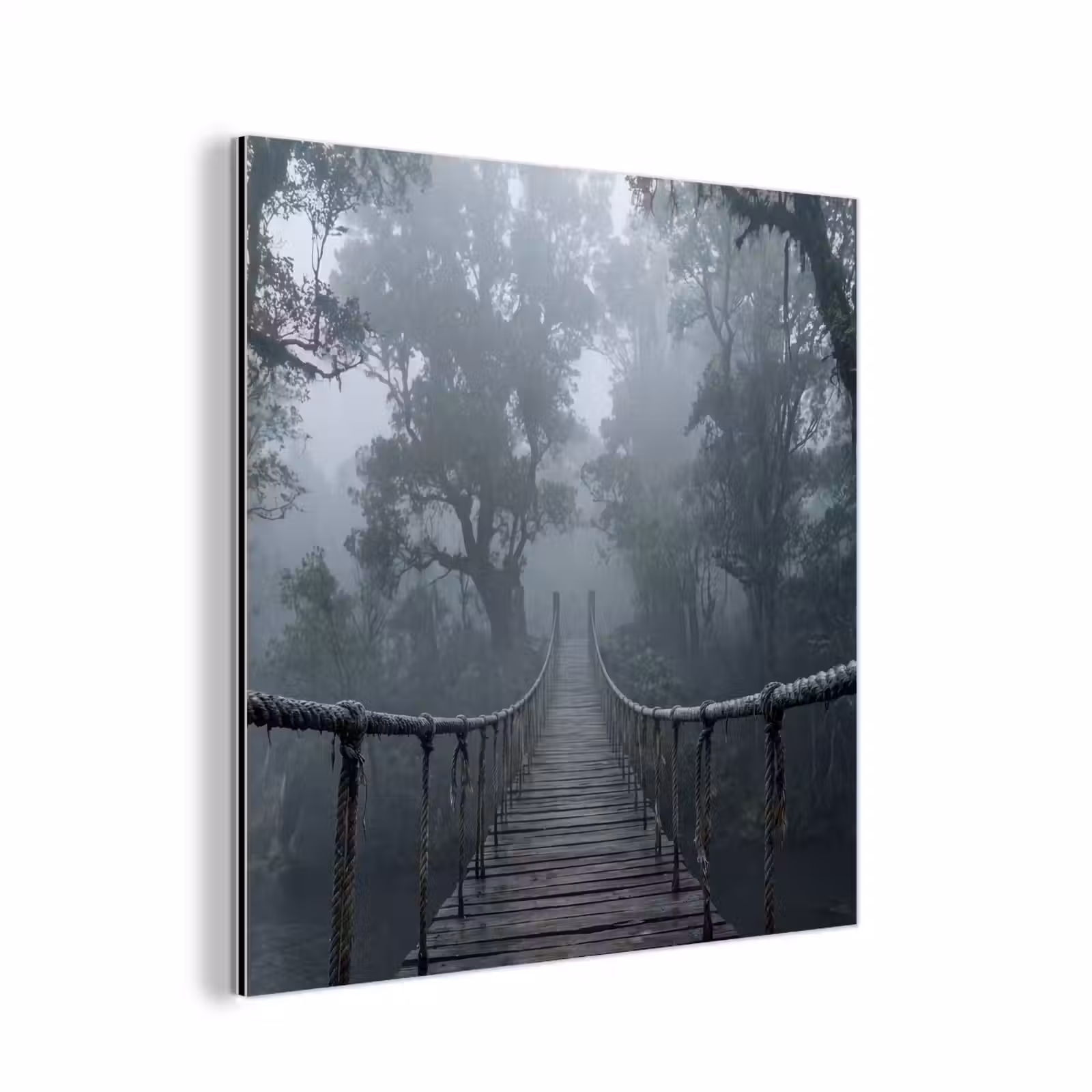 Aluminium schilderij - Brug - Jungle - Mist - Natuur — 1