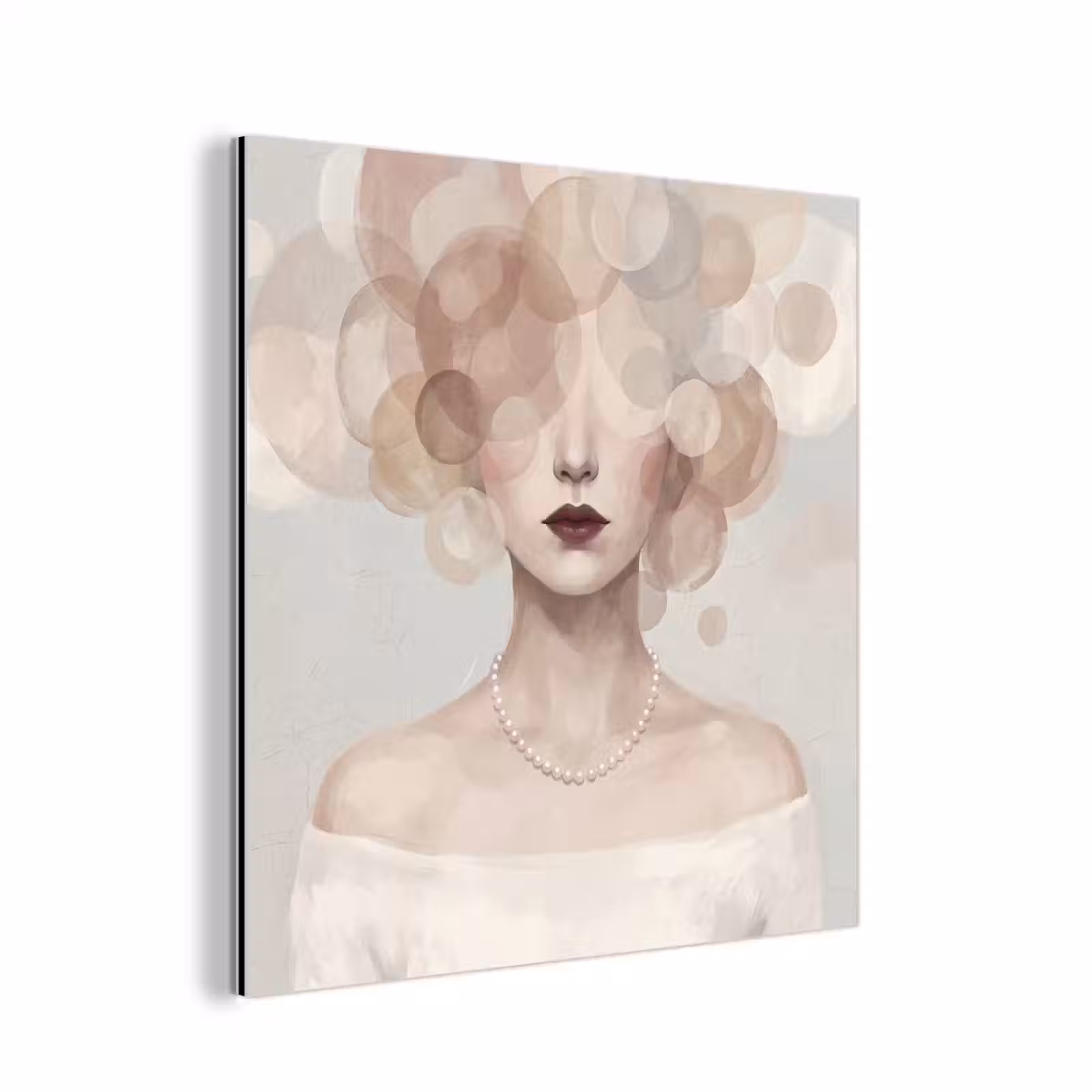 Aluminium schilderij - Vrouw - Cirkels - Beige — 1