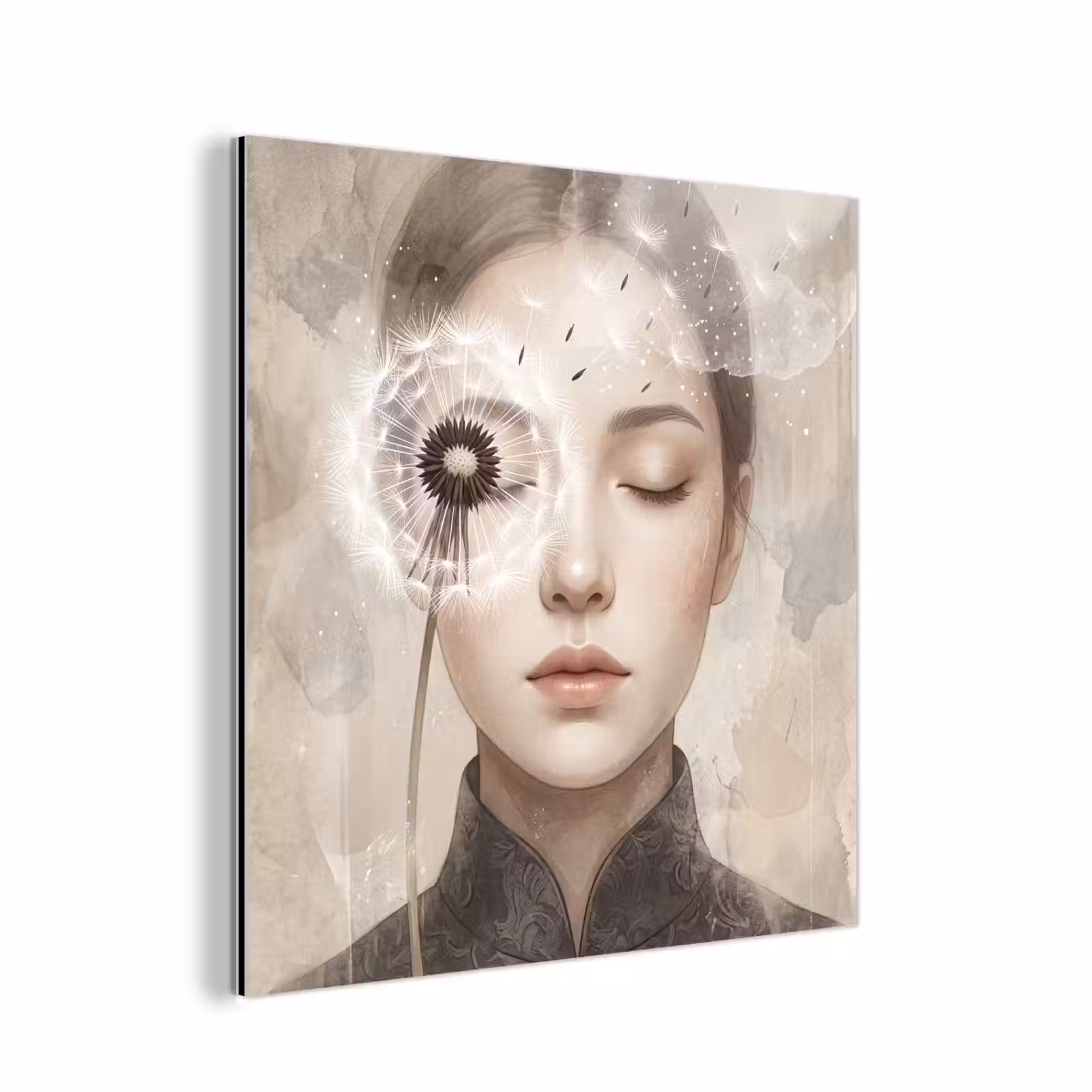 Aluminium schilderij - Vrouw - Sereen - Grijs — 1
