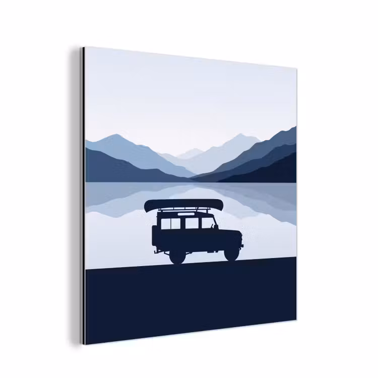 Aluminium schilderij - Auto - Meer - Bergen - Blauw — 1