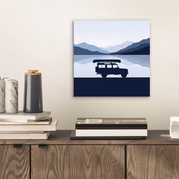 Aluminium schilderij - Auto - Meer - Bergen - Blauw — 2