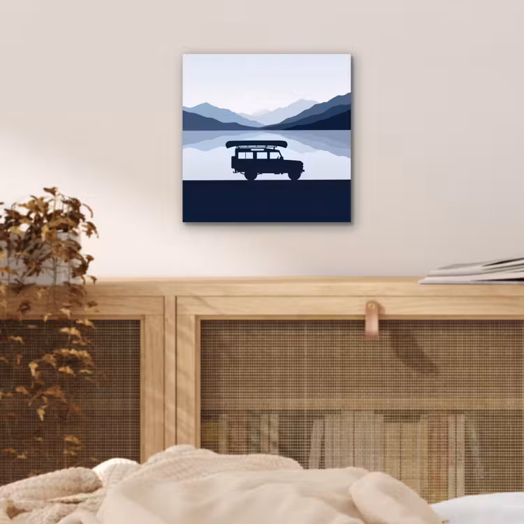 Aluminium schilderij - Auto - Meer - Bergen - Blauw — 4