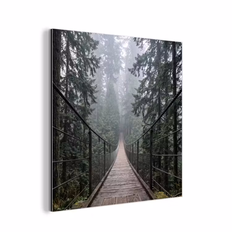 Aluminium schilderij - Brug - Bos - Mist - Natuur — 1