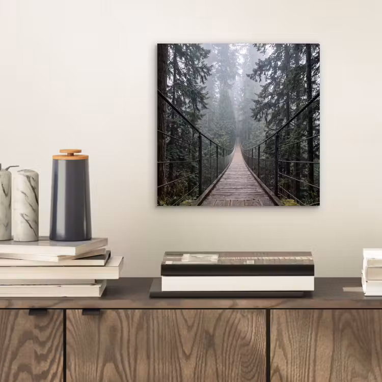 Aluminium schilderij - Brug - Bos - Mist - Natuur — 2