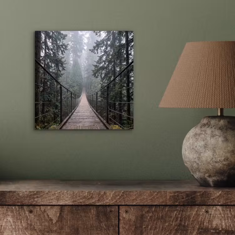 Aluminium schilderij - Brug - Bos - Mist - Natuur — 3