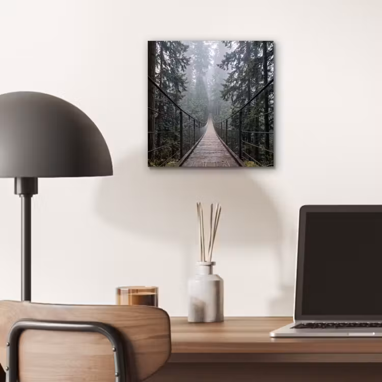 Aluminium schilderij - Brug - Bos - Mist - Natuur — 6