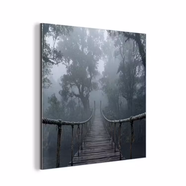 Aluminium schilderij - Brug - Jungle - Mist - Natuur — 1