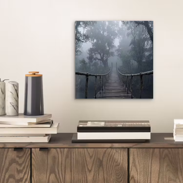 Aluminium schilderij - Brug - Jungle - Mist - Natuur — 2