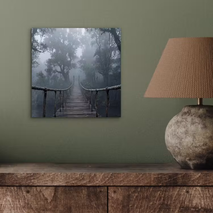 Aluminium schilderij - Brug - Jungle - Mist - Natuur — 3