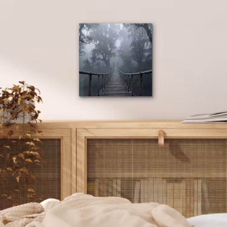 Aluminium schilderij - Brug - Jungle - Mist - Natuur — 4